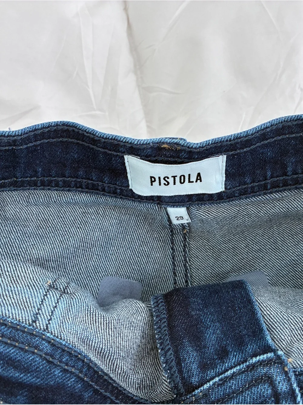 Pistola Calna Dark Indigo High Rise Wide Leg Jeans Size 29 Raw Hem
